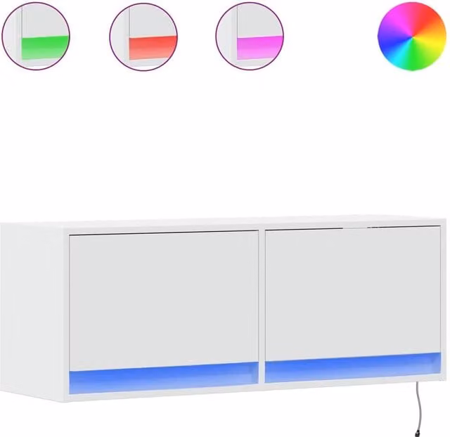 Berkfield Home Modern Glossy White TV Wall Cabinet with LED Lights, W/D/H: 100 x 31 x 35 cm – 1