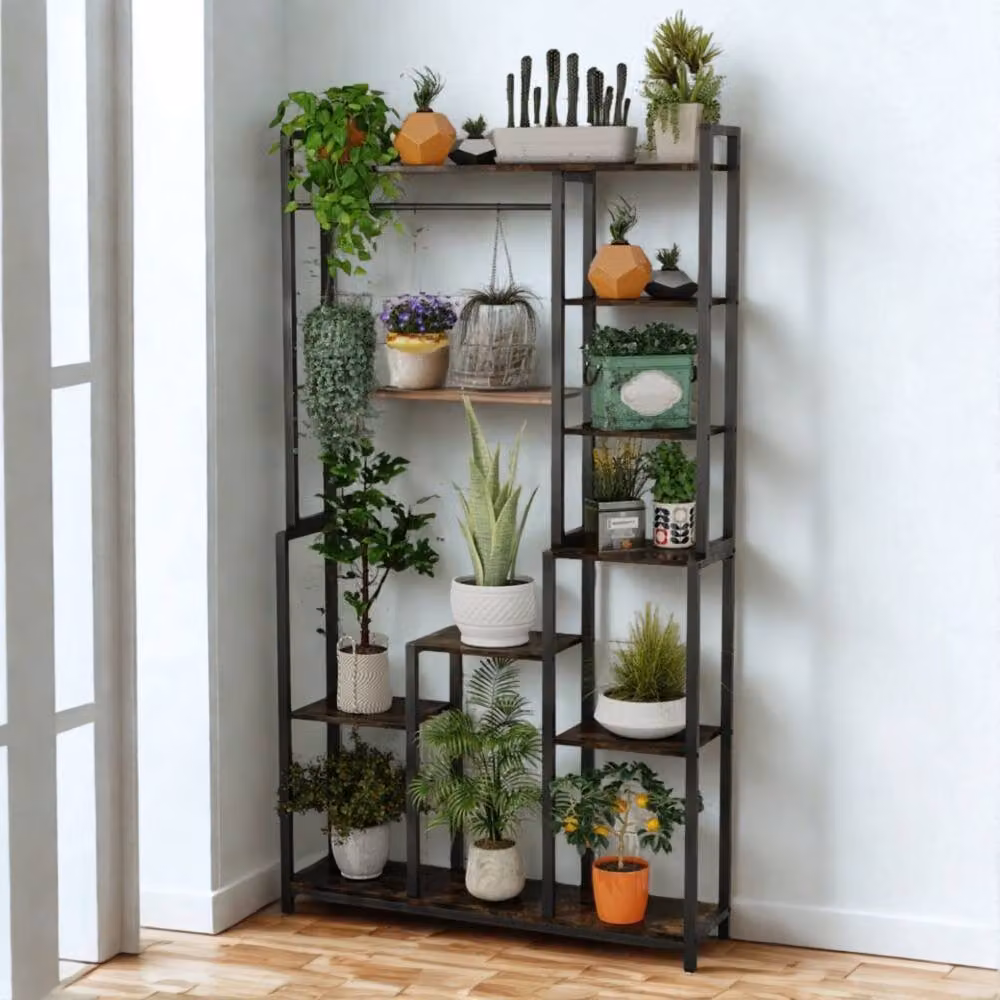 FURNOS Industrial Metal and Wood Clothing Rack with Hanging Rod in Black, H 180 x W 23.8 x D 23.8 cm – 3