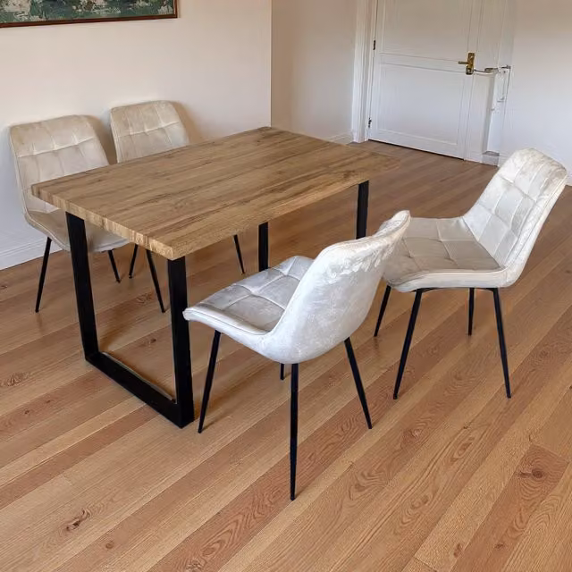 Madefor.living Colorado Rectangular Wood Dining Table and 4 Erica Velvet Chairs in Beige