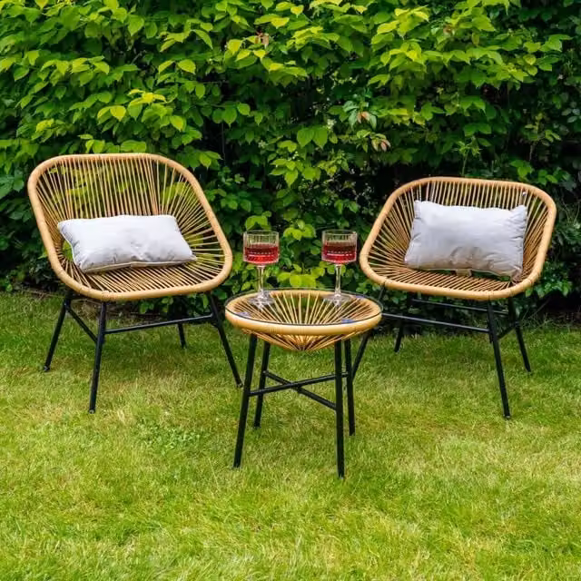 Jack Stonehouse Classic Rattan Bistro Set with Table and 3 Chairs in Beige and Yellow