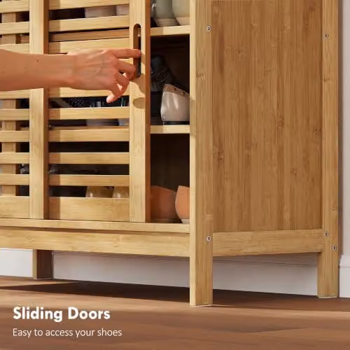HOMCOM Bamboo Shoe Cabinet with 2 Sliding Slat Doors in Natural, W/D/H: 80 x 35 x 80 cm – 4