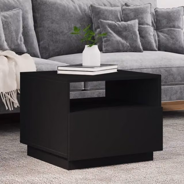 Berkfield Home Modern Black Coffee Table with LED Lights W/D/H: 50 x 49 x 40 cm