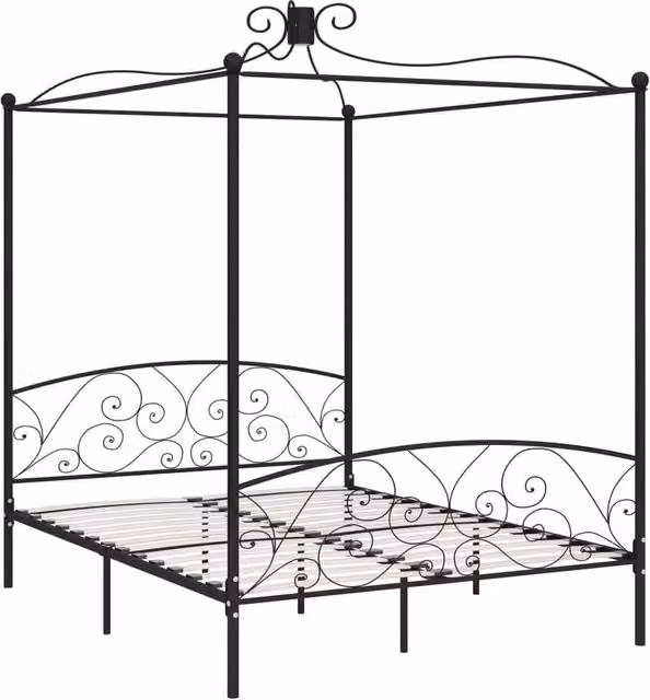 Berkfield Home Black Metal Canopy Bed Frame W: 160 cm, D: 200 cm, H: 228 cm