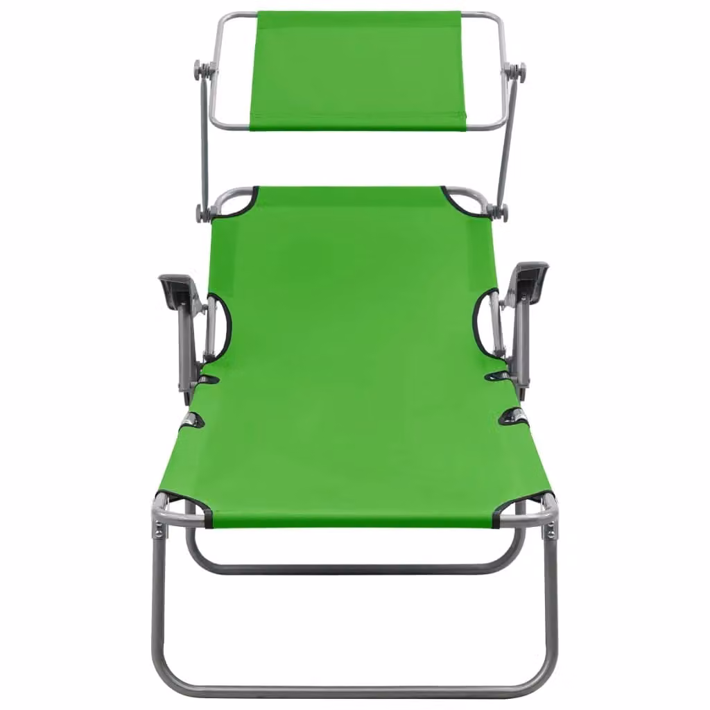 Berkfield Home Sun Lounger with Canopy and Adjustable Headrest in Green Powder Coated Steel – 1