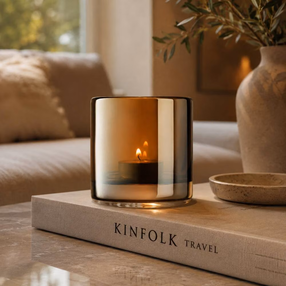 LSA International Epoque Tealight Holder in Amber Brown, Height: 8.5 cm – 2