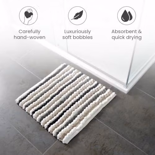 Allure Bath Fashions Striped Chunky Bobble Shower Mat, Monochrome Black and White, W/D/H: 50 x 50 x 1 cm – 3