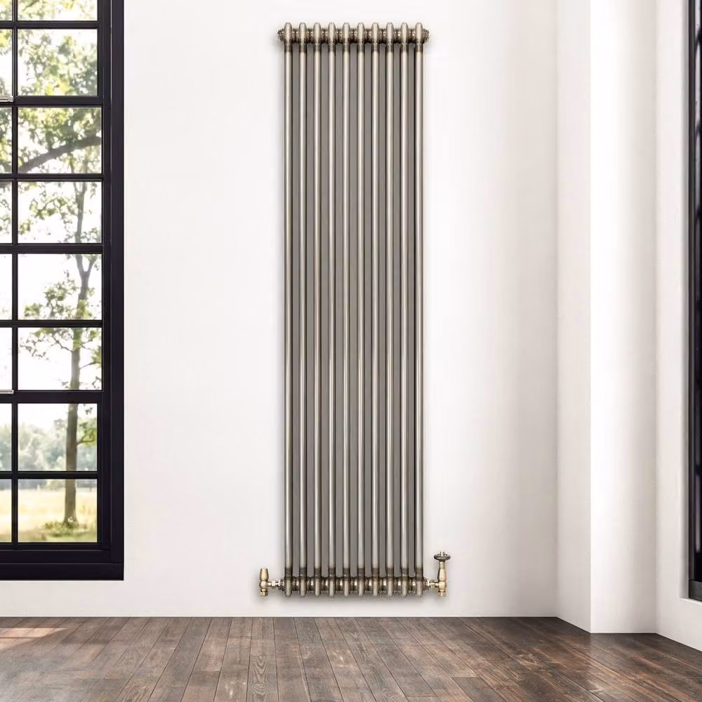 Monstershop Traditional 2 Column Steel Radiator and Integrated Valves in Silver, H: 180 cm, W: 47 cm – 4