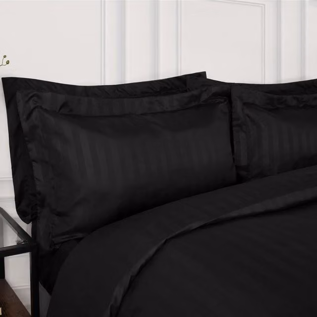 Brentfords Pair of Black Striped Microfibre Satin Oxford Pillowcases