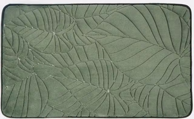 VOGREX Non-Slip Memory Foam Leaf Bath Mat in Green, W: 45 cm x L: 75 cm – 1