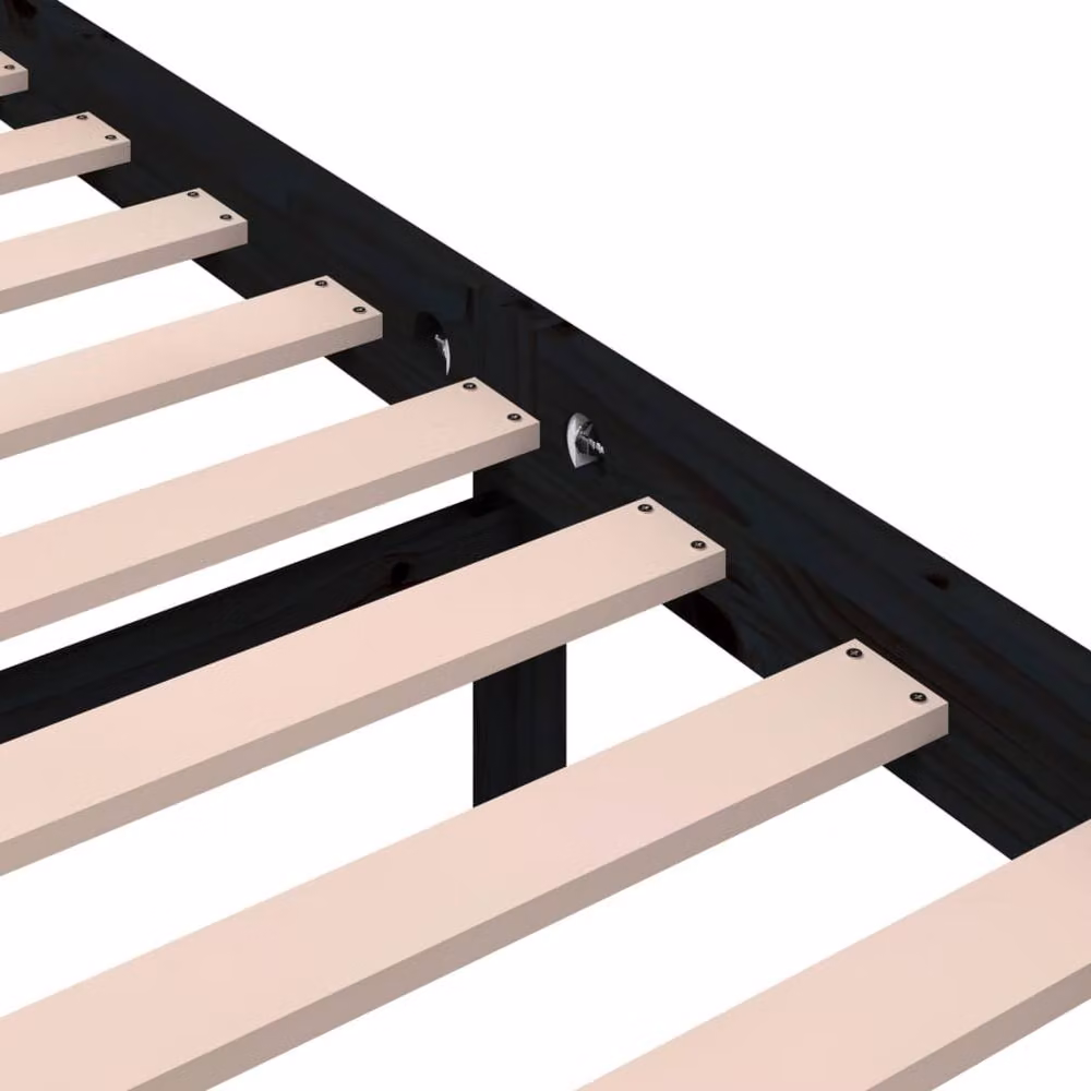 Berkfield Home Black Solid Wood Pine Bed Frame W/D/H: 200 x 200 x 69.5 cm – 5