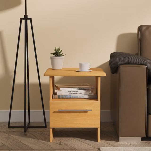 Sherwood Modern Oak Bottom Drawer Lamp Table in Brown