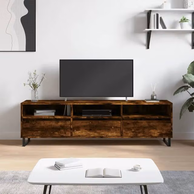Berkfield Home Smoked Oak TV Cabinet in Brown, W/D/H: 150 x 30 x 44.5 cm – 1