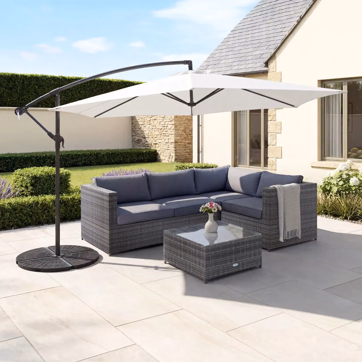 Charles Bentley Modern Rattan L-Shaped Corner Sofa and Coffee Table Set with Cushions, Grey, W/D/H: 146 x 73 x 64 cm – 3