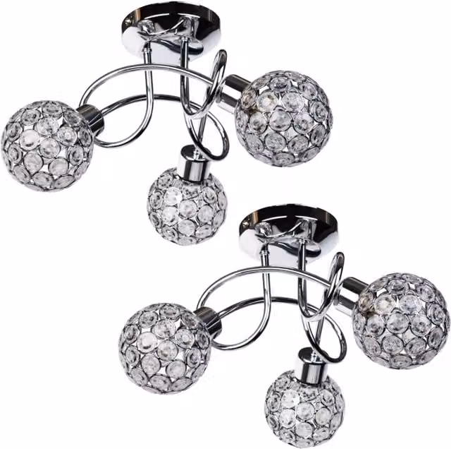 First Choice Lighting Set of 2 Reno Dimmable Flush Ceiling Lights in Polished Chrome and Clear Beaded Glass