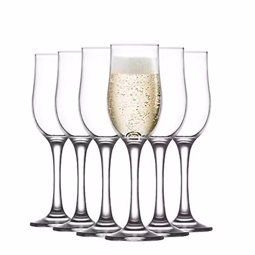LAV Nevakar Champagne Flutes, Clear Glass, 195ml, Pack of 12
