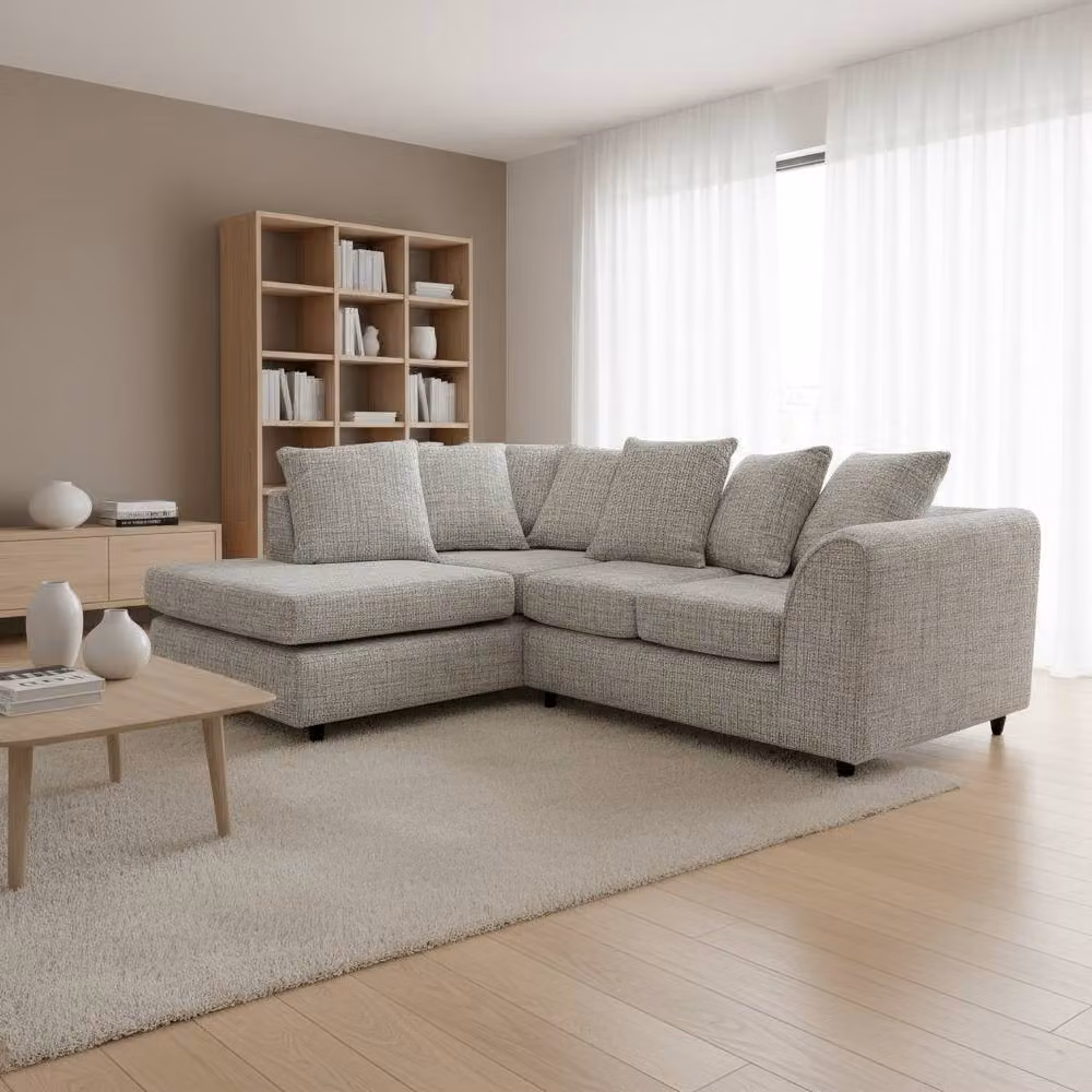 Abakus Direct Jumbo Chenille L-Shaped Corner Sofa with Left Hand Facing Chaise Extension in Grey – 2