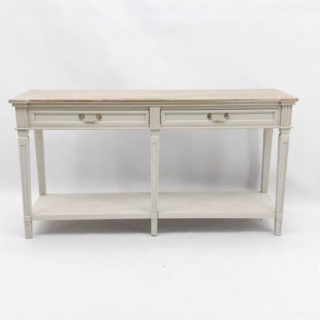 Minster 2 Drawer Side Table in White Wood, W: 150 cm, D: 40 cm, H: 78 cm