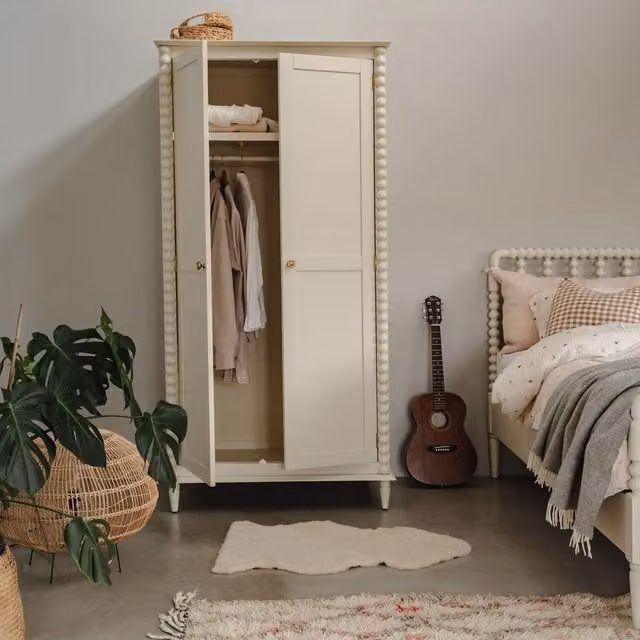 Cromwell Double Wardrobe with Bobbin Design in Linen Cream, H 200 cm x W 100 cm x D 62 cm