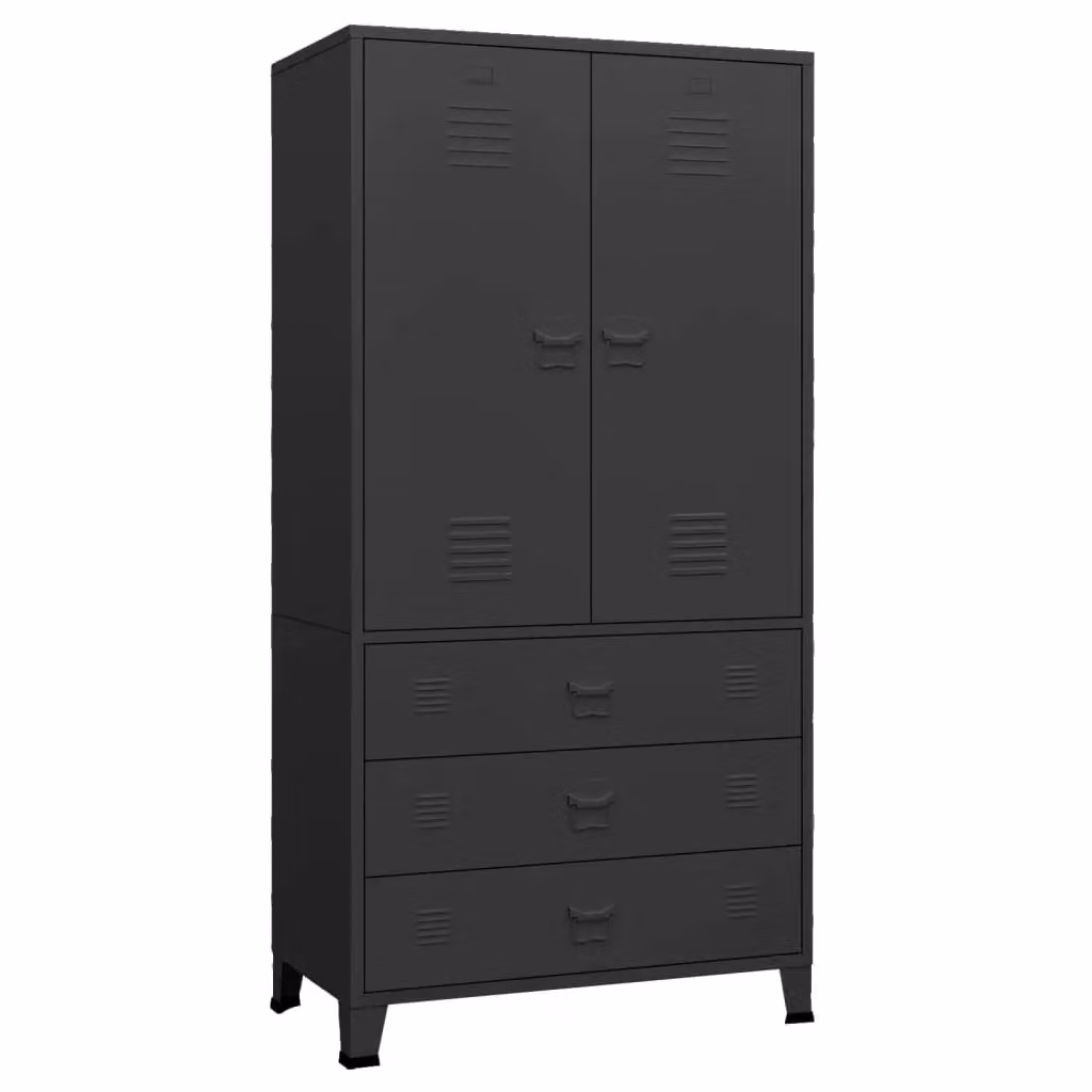 Berkfield Home Industrial Metal Wardrobe in Black, W/D/H: 90 x 50 x 180 cm – 2