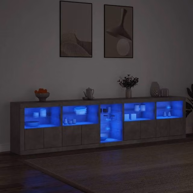 Berkfield Home Modern Sideboard with Integrated LED Lights in Concrete Grey, W: 283 cm, D: 37 cm, H: 67 cm