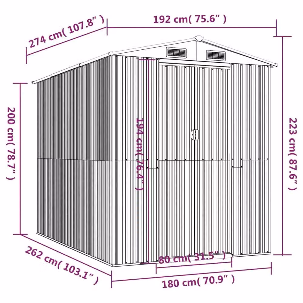 Berkfield Green Galvanised Steel Gable Garden Shed W/D/H: 192 x 274 x 223 cm – 3