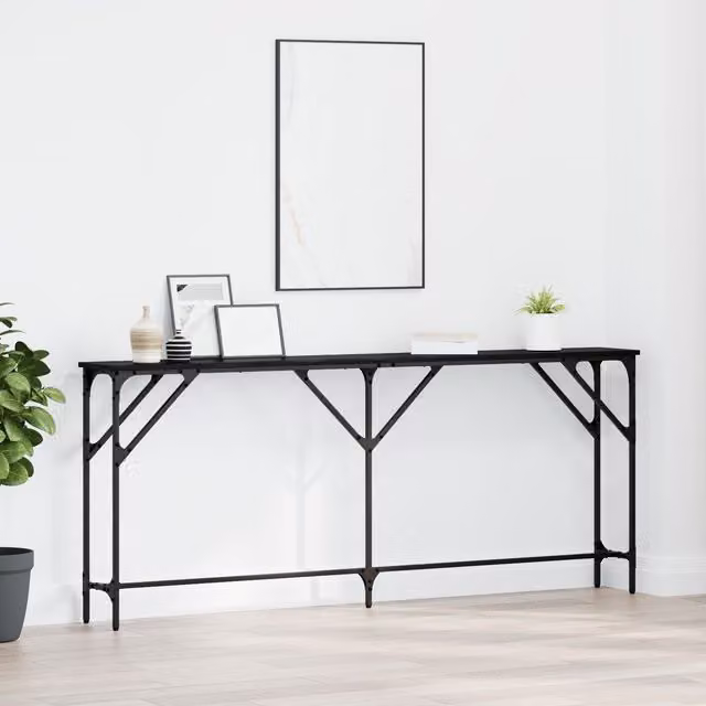 Berkfield Home Industrial Console Table in Black Oak, W/D/H: 180 x 23 x 75 cm – 1