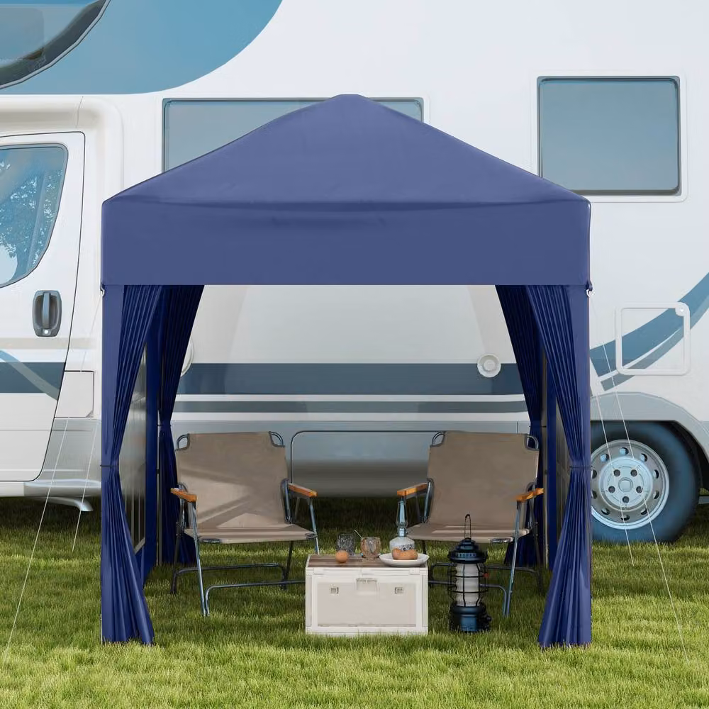 Outsunny Blue Pop Up Gazebo with Windows and Steel Frame, W/D/H: 200 x 200 x 240 cm – 9