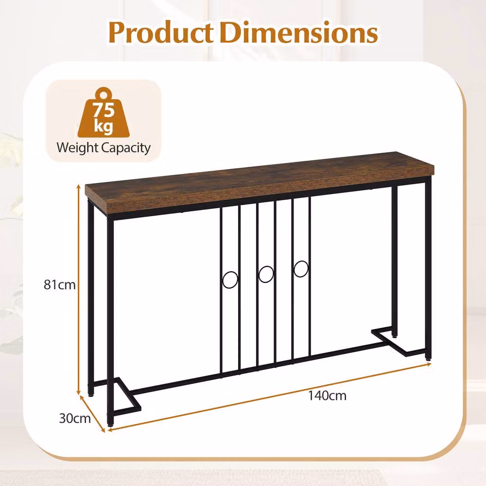 Costway Industrial Console Table in Brown, W: 140 cm, D: 30 cm, H: 75 cm – 2