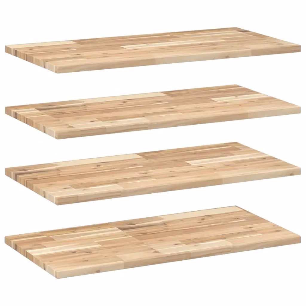 Berkfield Home Set of 4 Floating Shelves in Brown Untreated Solid Acacia Wood, W: 100 cm, D: 40 cm, H: 2 cm