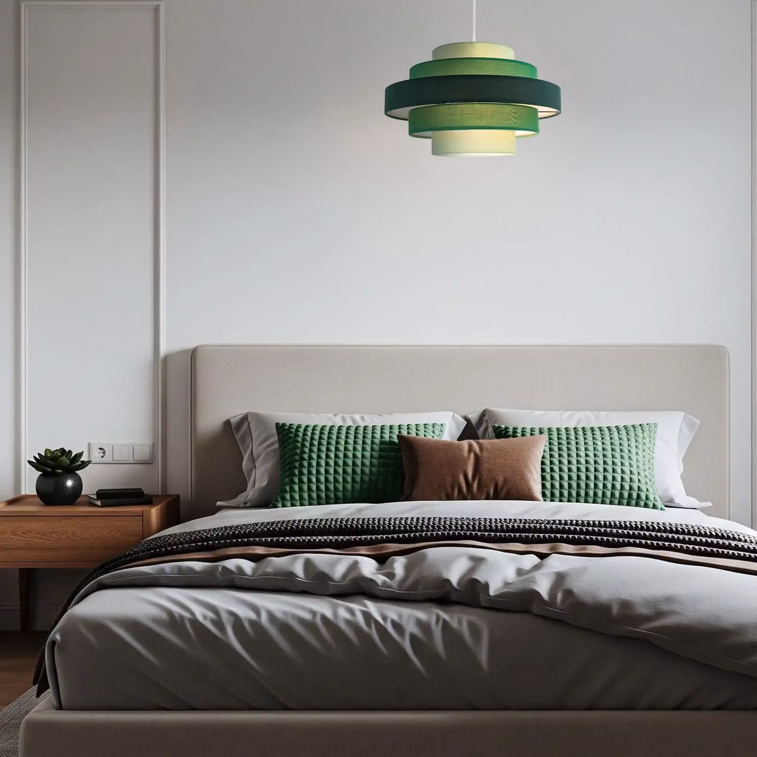 Happy Homewares Contemporary Round Triple Tier Green Cotton Fabric Pendant Light Shade – 5
