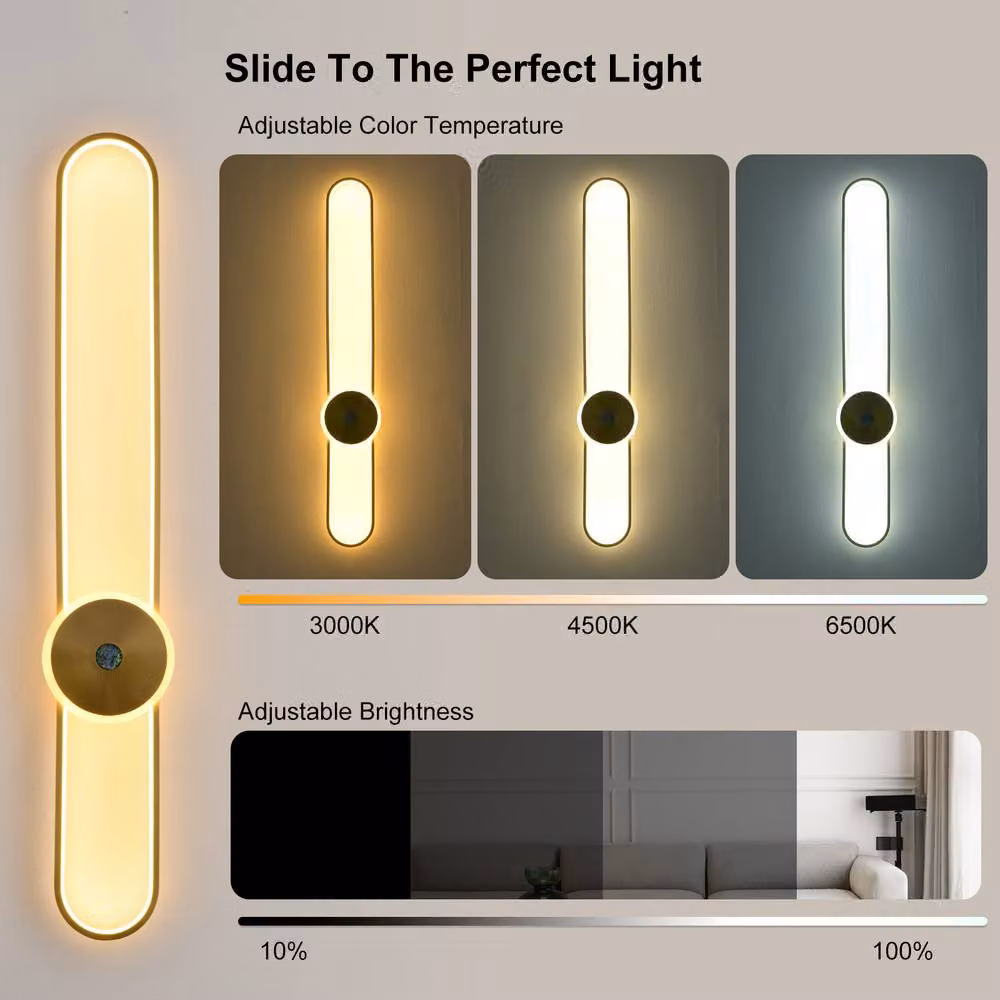 NIVOR Modern Dimmable LED Wall Sconce in Gold/Brass, 20W, 115 cm – 3