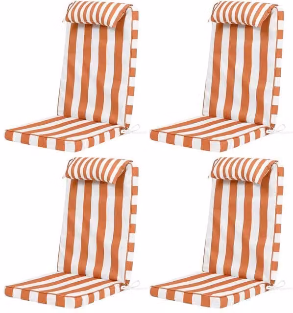 icon 4 Pack High Back Seat Pad Deck Stripe Cushion in Terracotta Orange with Water Repellent Outdoor Fabric