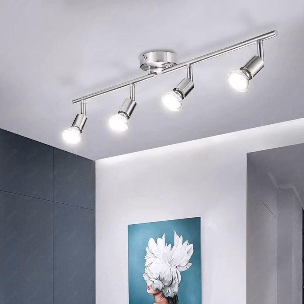 SPETLEK 4 Way Adjustable Ceiling Track Spotlight Fitting in Silver Metal with Transparent Glass – 2