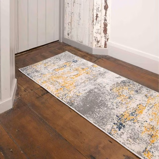 The Rug House Abstract Modern Rectangular Living Area Rug in Yellow and Multicolour, W: 240 cm, D: 60 cm