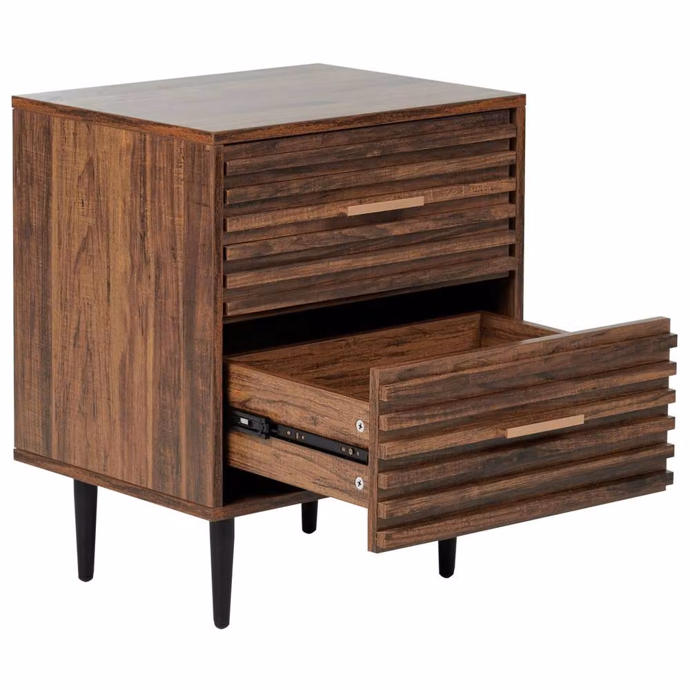 Wyld and Coco Living Mid-Century Two Drawer Bedside Table in Dark Brown Wood and Metal – 5