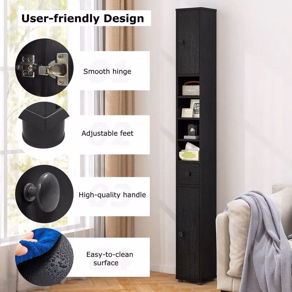 NESTLUNE Slim Freestanding Bathroom Tall Cabinet in Black, H 100 cm x W 15 cm – 5