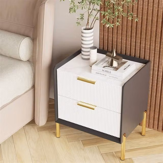 ERGOVEXA Modern 2 Drawer Bedside Nightstand and Sofa Side Cabinet with Soft Close Drawers and Reinforced Legs in Grey, White, Gold or Multicolour