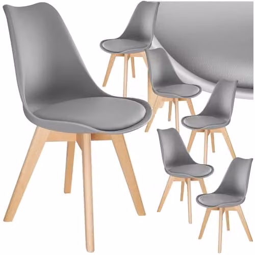 tectake Set of 6 Scandinavian Design Dining Chairs with Wood Legs in Grey – 1
