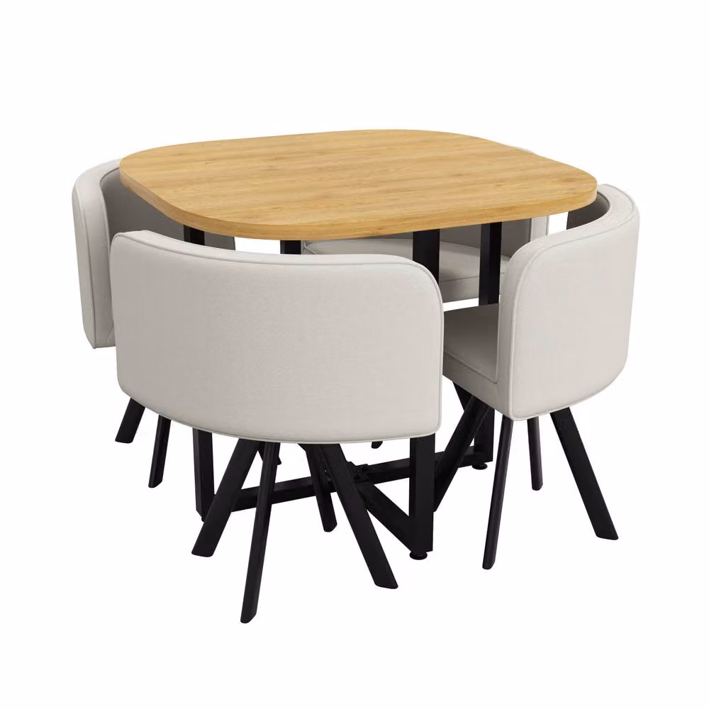 ModernLuxe Dining Table and 4 Chairs Set in Beige with Wooden Table and Metal Accents – 3