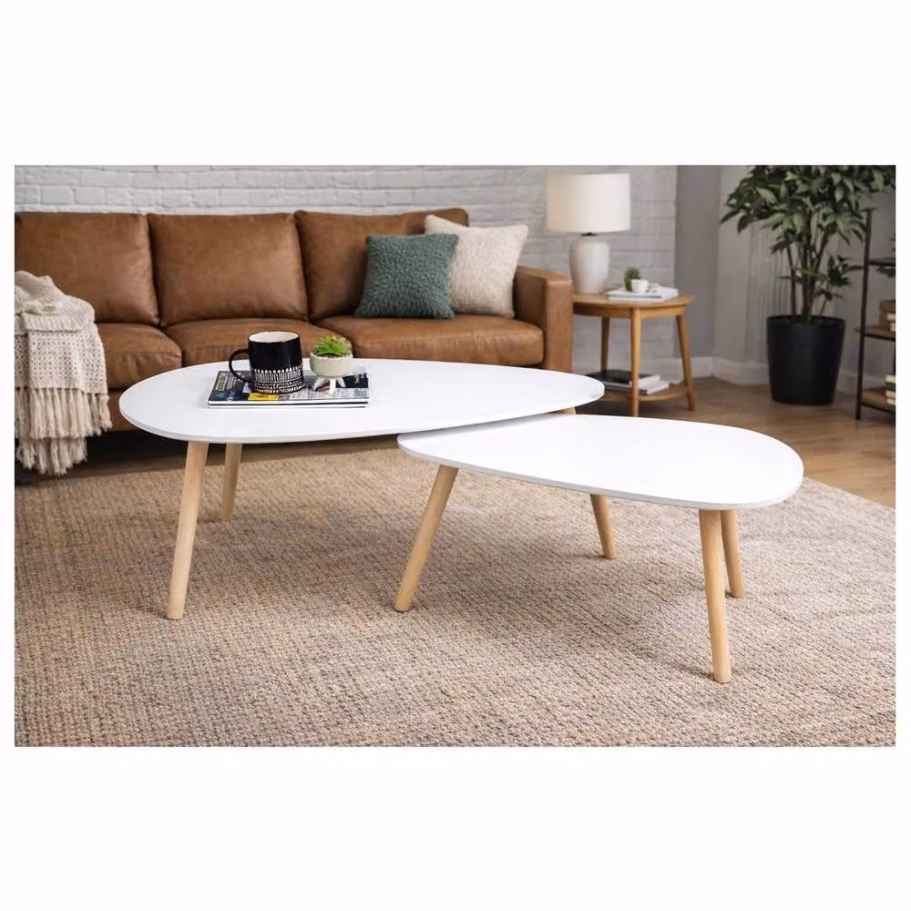 FORGEVIO Nest of 2 Modern White Tear Shaped Coffee Tables – 3