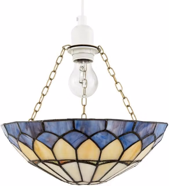 Happy Homewares Lavender Purple Stained Glass Domed Tiffany Pendant Shade with Gold/Brass Chains