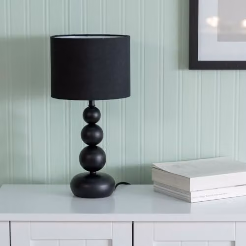 ValueLights Marissa Stacked Ball Table Lamp in Black with Fabric Shade – 5
