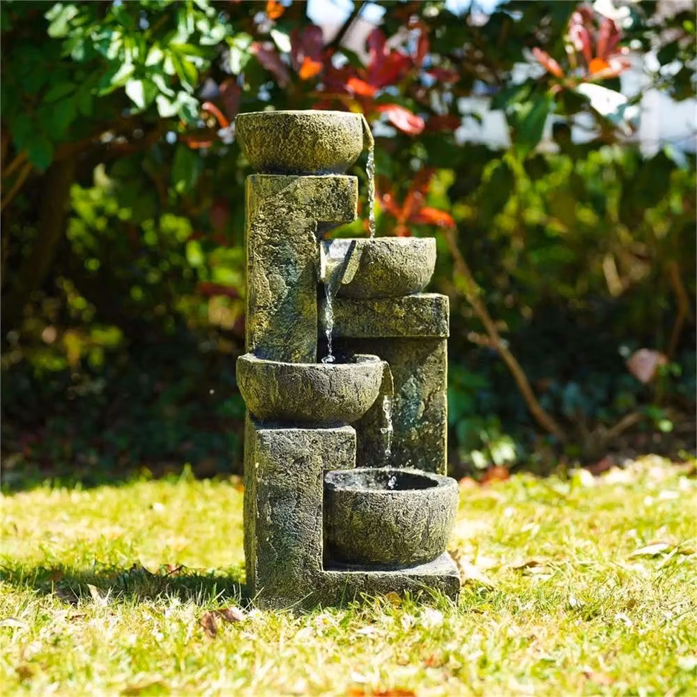 SPETLEK 4 Tier Cascade Water Feature with LED for Indoor or Outdoor Garden Decor in Sand Colour, H 53.0 x W 23.2 x D 23.2 cm – 2