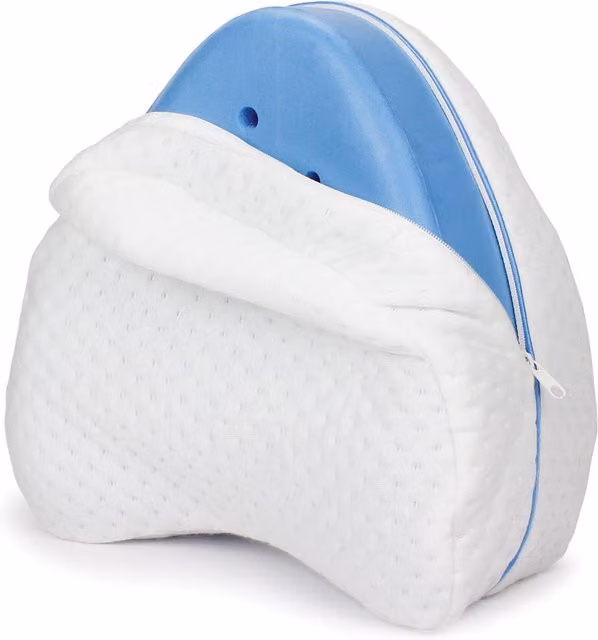 JML White Contoured Memory Foam Knee Wedge Leg Pillow with Removable Cooling Cover
