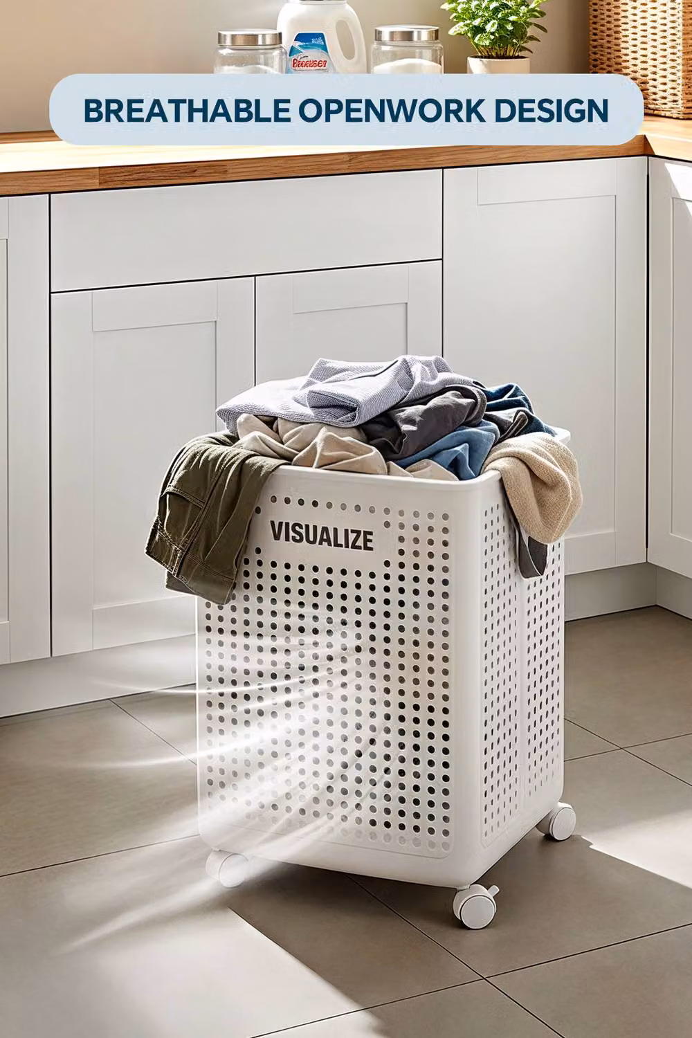 Living and Home White Collapsible Rolling Laundry Basket with Handles and Wheels – 2
