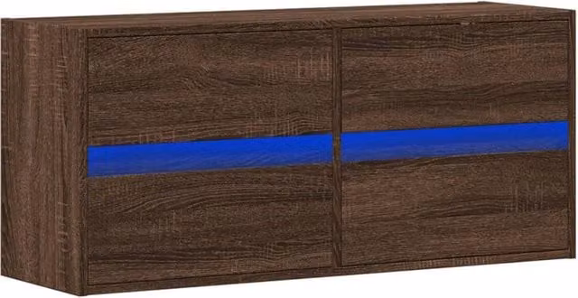 Berkfield Home Modern TV Wall Cabinet with LED Lights in Brown Oak, W: 100 cm, D: 31 cm, H: 45 cm