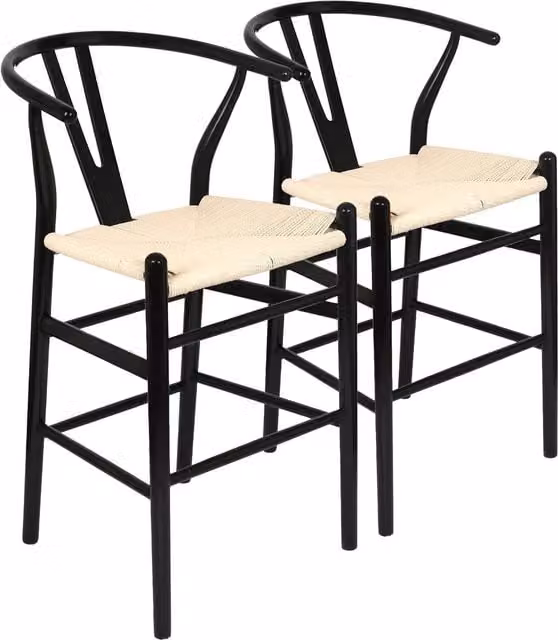 Nicholas Winter Pack of 2 Black Beech Wood Scandinavian Style Bar Stools