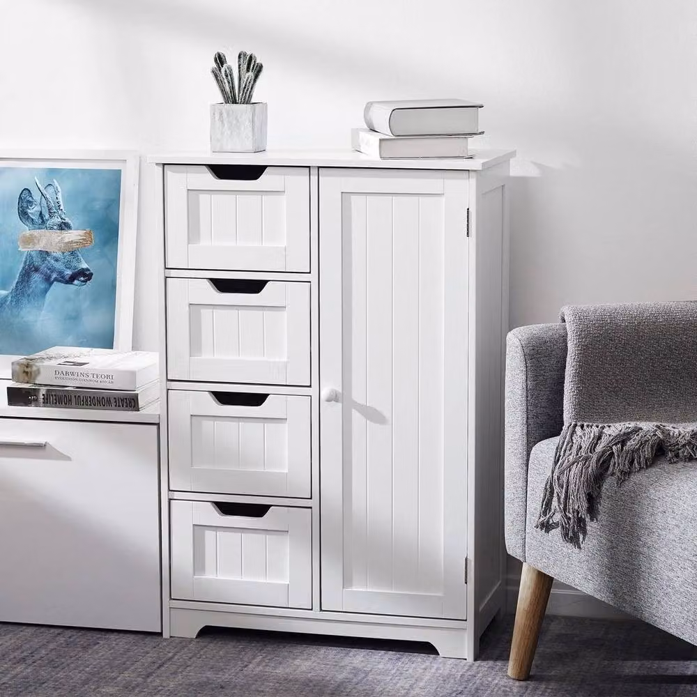 KORVIXA 02 Mondeer White Bathroom Cabinet Storage Unit with Internal Shelves and Drawers, W: 70 cm, H: 75 cm – 2