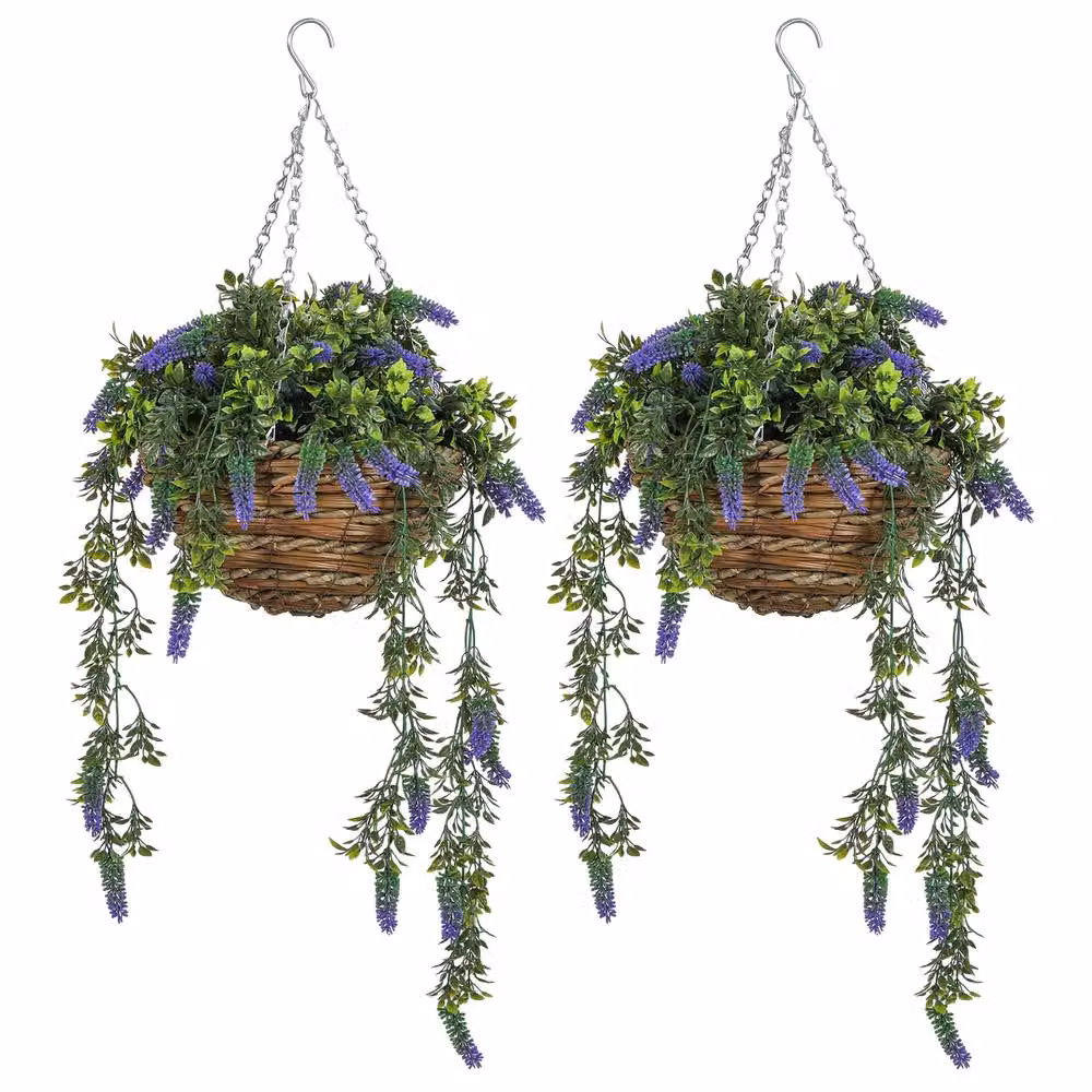 STILVORA Set of 2 Purple Artificial Hanging Lavender Plants – 4