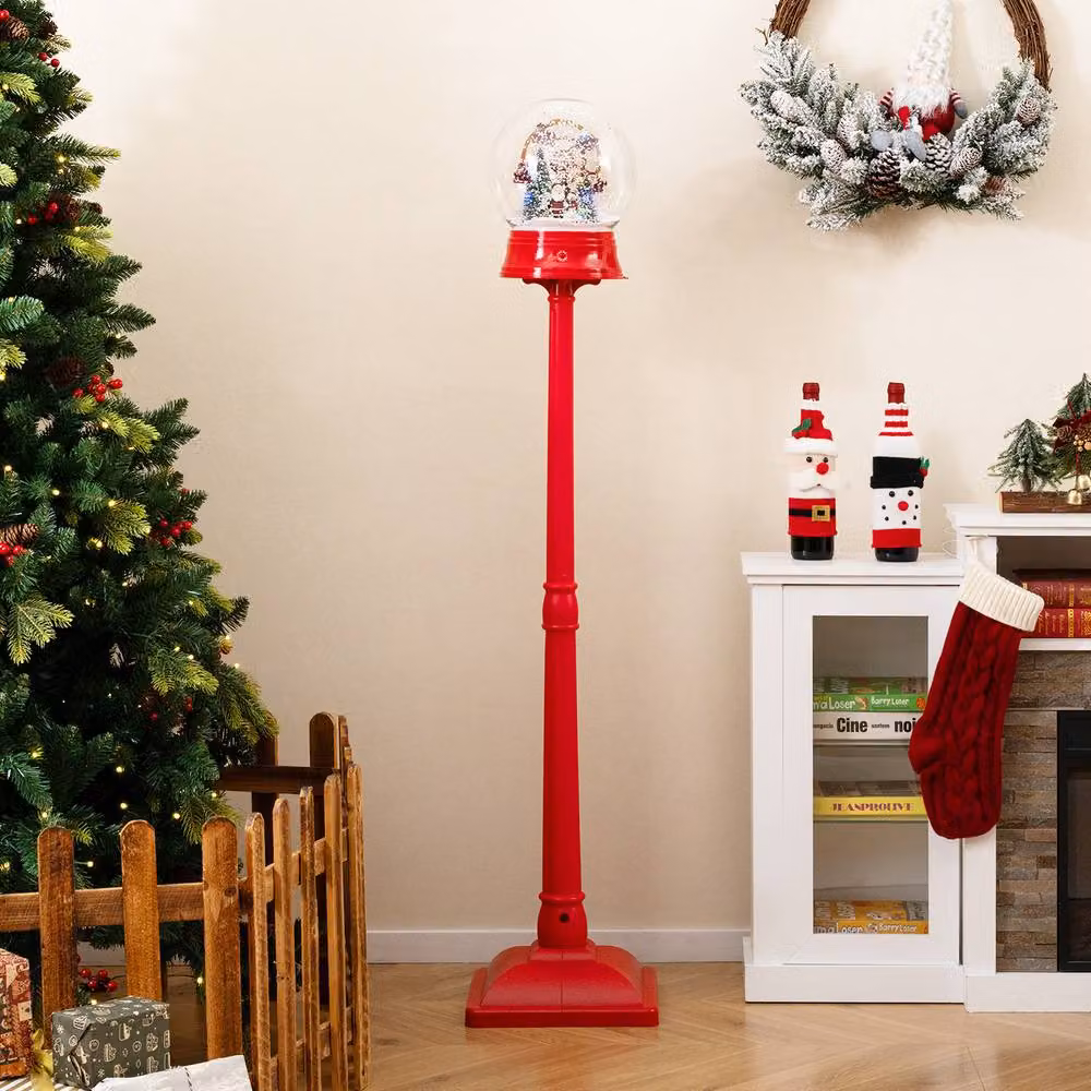 Gymax 5FT Musical Christmas Street Lamp with Blowing Snow and LED Lights in Red, Height: 152.4 cm – 2